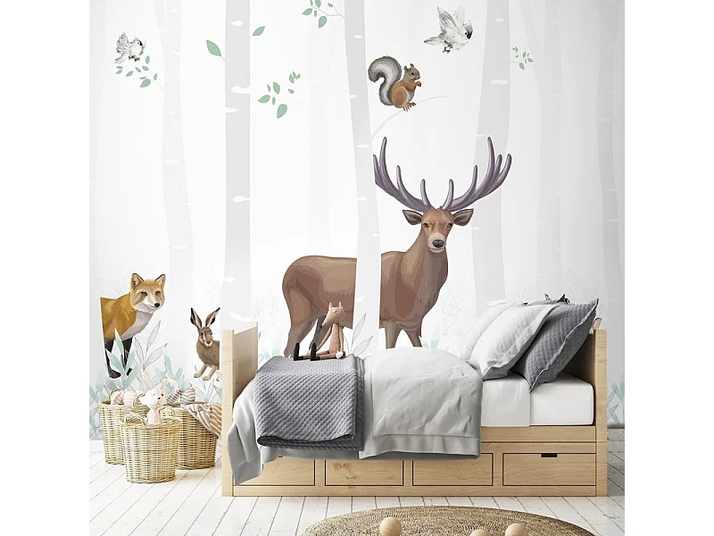 Papier peint panoramique - Balade en Forêt - Multicolore - intissé : 150g/m² - 5 lés : 240x270cm