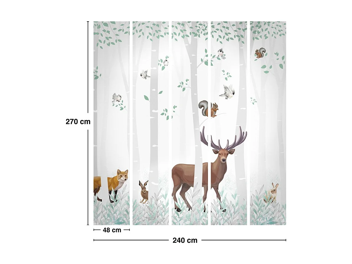 Papier peint panoramique - Balade en Forêt - Multicolore - intissé : 150g/m² - 5 lés : 240x270cm