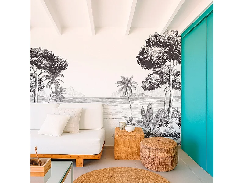 Papier peint panoramique - La Plage - Noir - intissé : 150g/m² - 9 lés : 432x270cm