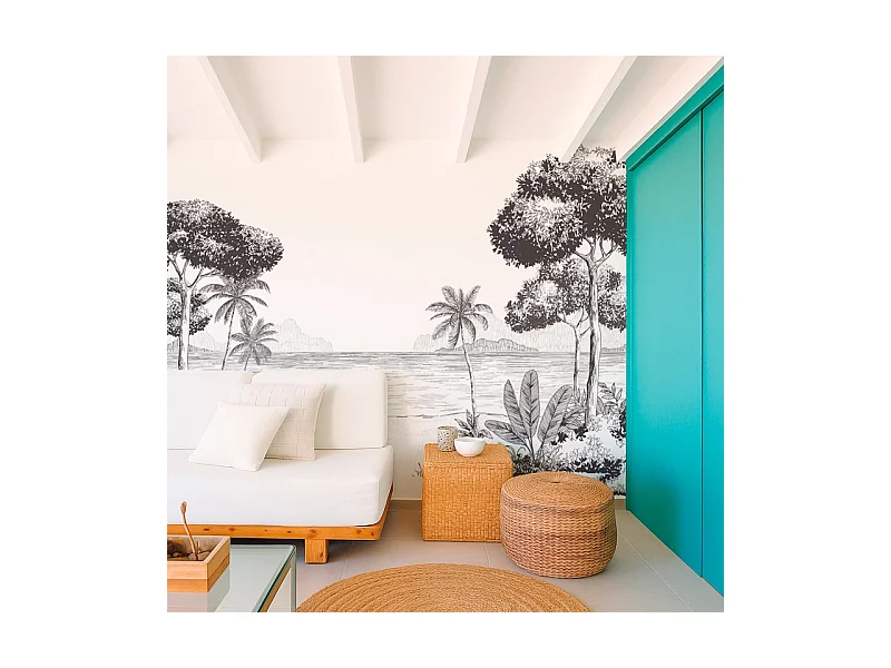 Papier peint panoramique - La Plage - Noir - intissé : 150g/m² - 9 lés : 432x270cm