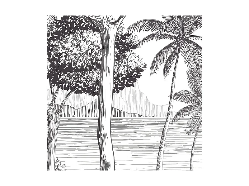 Papier peint panoramique - La Plage - Noir - intissé : 150g/m² - 9 lés : 432x270cm