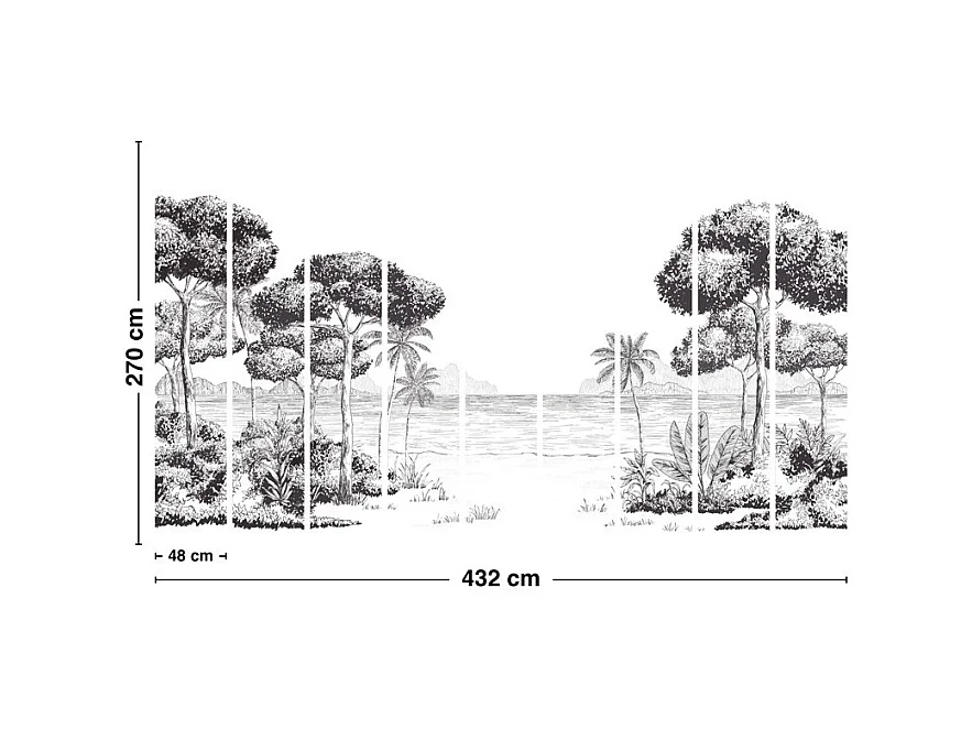 Papier peint panoramique - La Plage - Noir - intissé : 150g/m² - 9 lés : 432x270cm