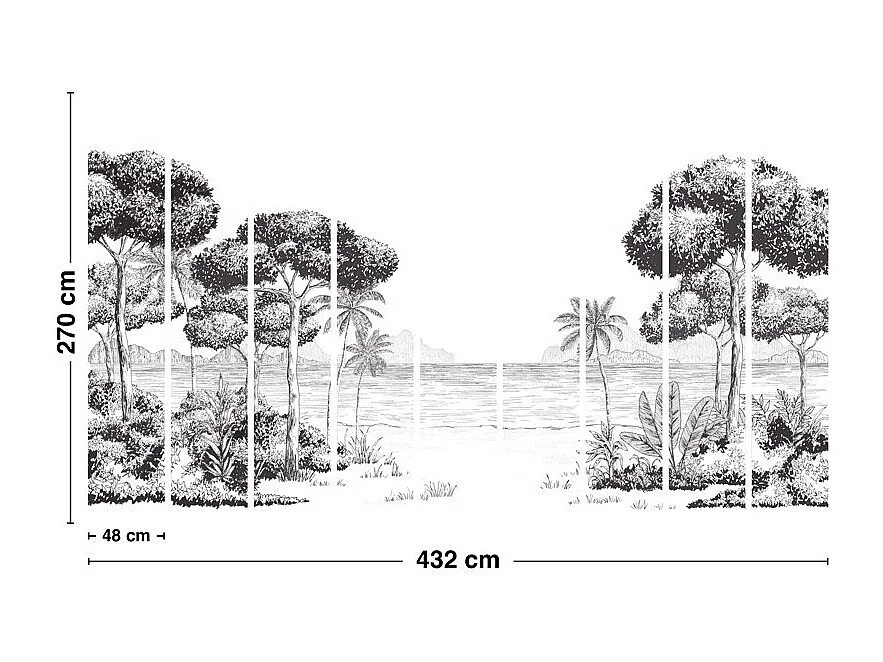 Papier peint panoramique - La Plage - Noir - intissé : 150g/m² - 9 lés : 432x270cm