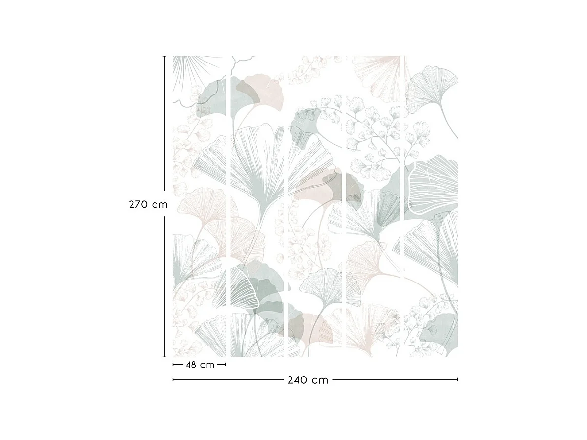 Papier peint panoramique - Gingko - Multicolore - intissé : 150g/m² - 5 lés : 240x270cm