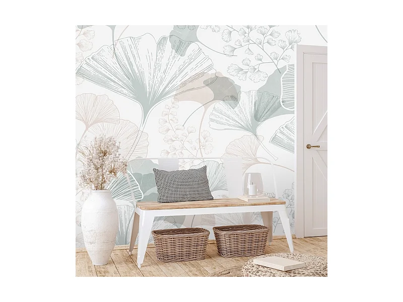 Papier peint panoramique - Gingko - Multicolore - intissé : 150g/m² - 5 lés : 240x270cm