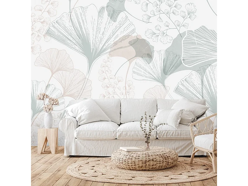 Papier peint panoramique - Gingko - Multicolore - intissé : 150g/m² - 5 lés : 240x270cm