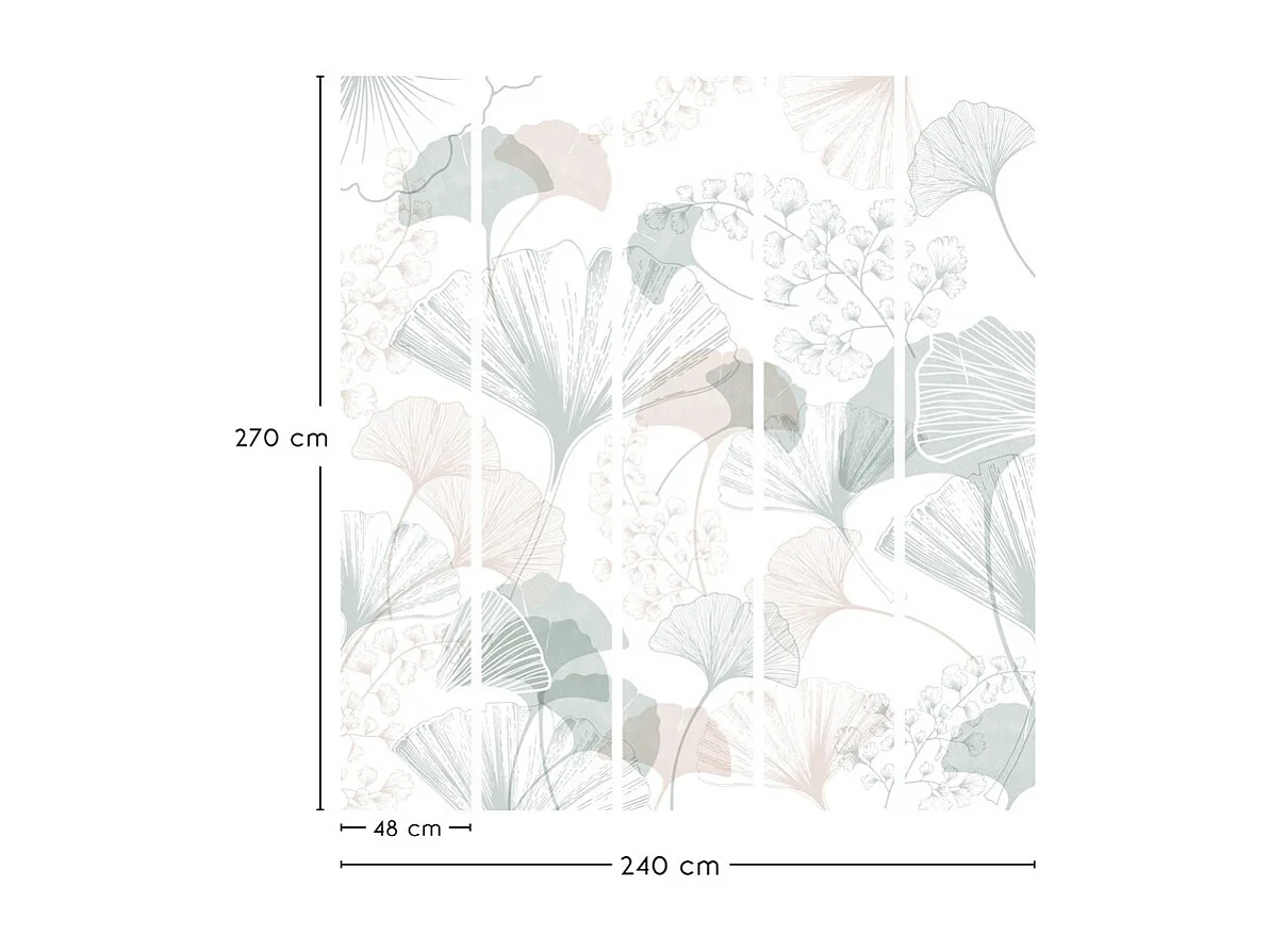 Papier peint panoramique - Gingko - Multicolore - intissé : 150g/m² - 5 lés : 240x270cm