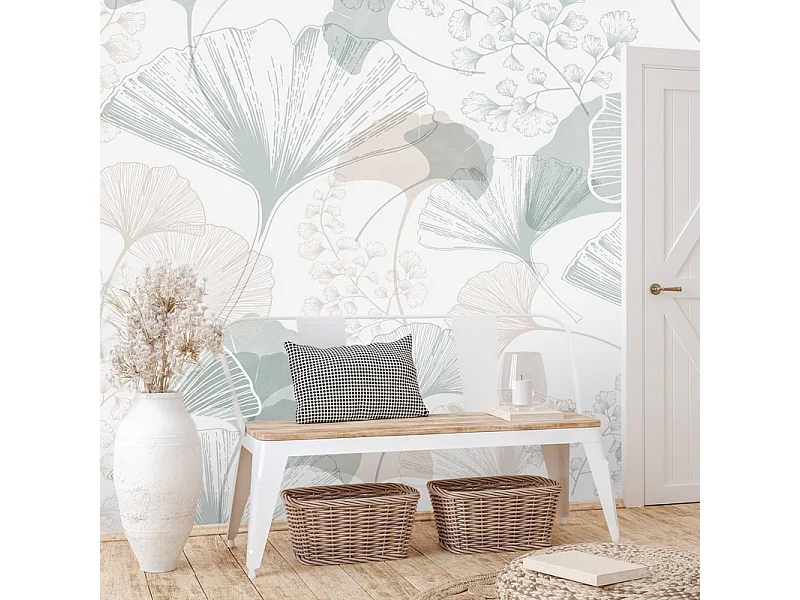 Papier peint panoramique - Gingko - Multicolore - intissé : 150g/m² - 5 lés : 240x270cm