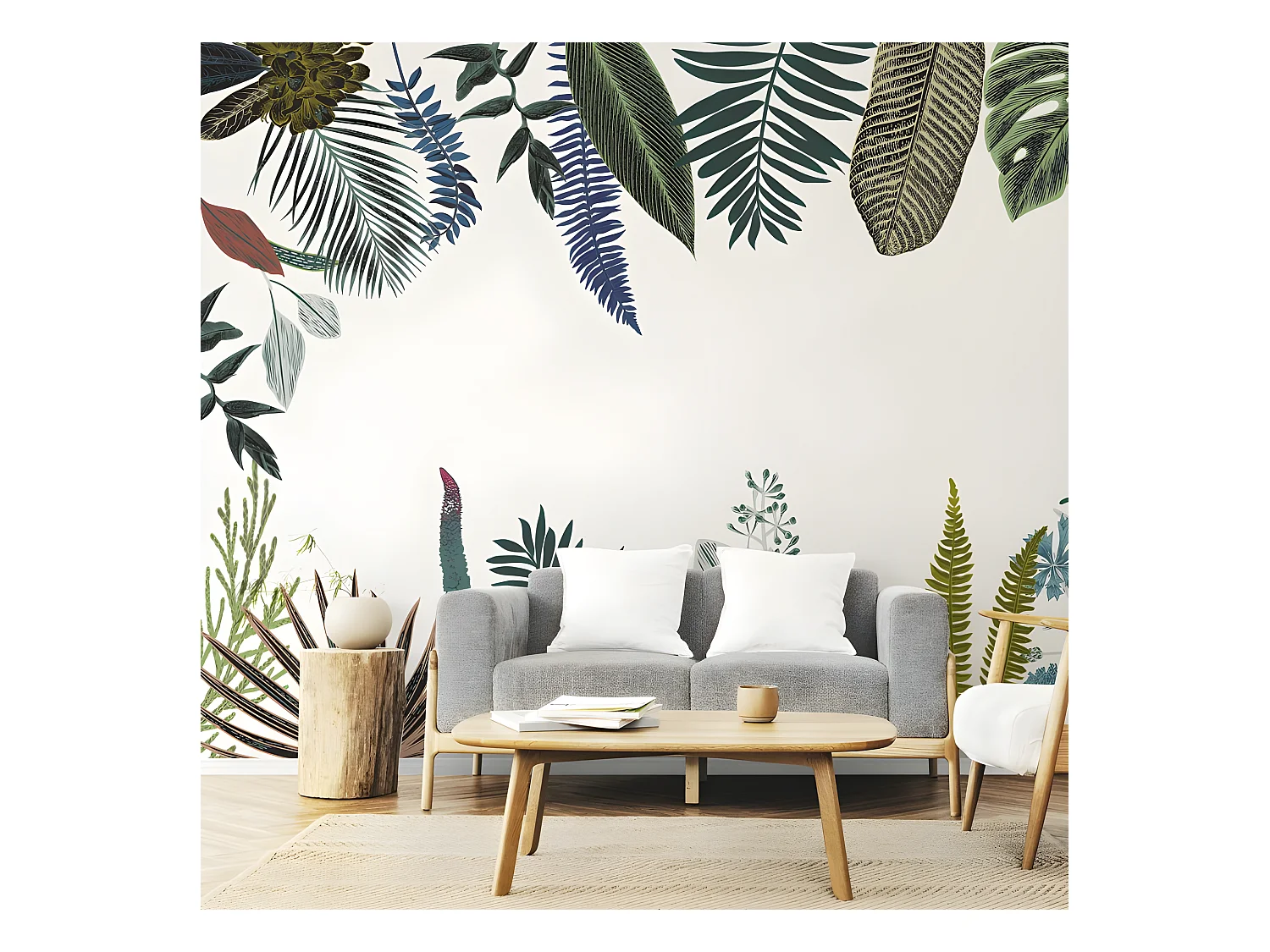 Papier Peint Panoramique L432xH270cm - Jungle Douanier Rousseau Blanc - Papier intissé 150gr/m2