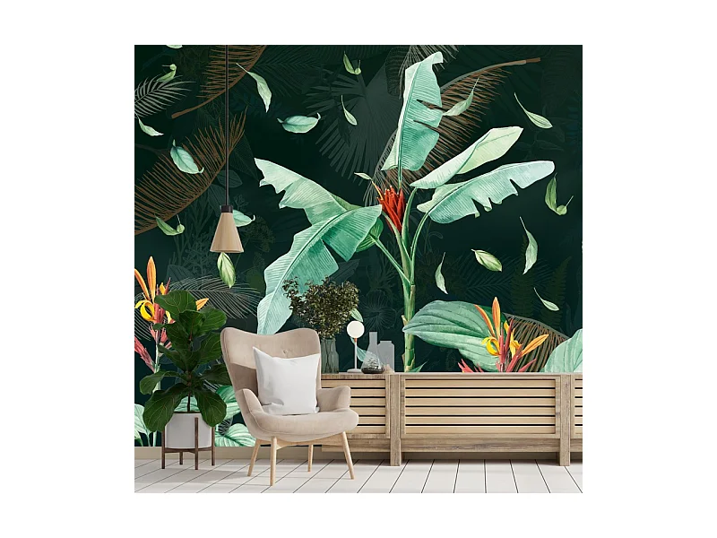 Papier peint panoramique - Tropics Dark - Vert - intissé : 150g/m² - 7 lés : 336x270cm