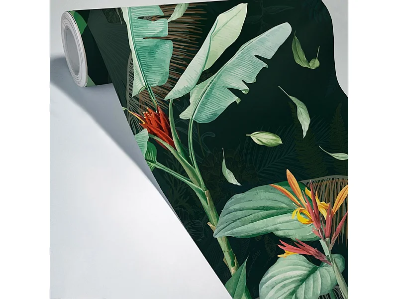 Papier peint panoramique - Tropics Dark - Vert - intissé : 150g/m² - 7 lés : 336x270cm