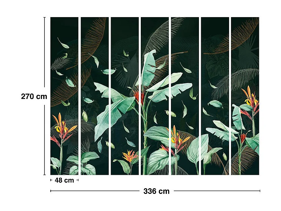 Papier peint panoramique - Tropics Dark - Vert - intissé : 150g/m² - 7 lés : 336x270cm