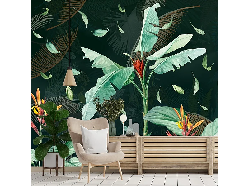 Papier peint panoramique - Tropics Dark - Vert - intissé : 150g/m² - 7 lés : 336x270cm