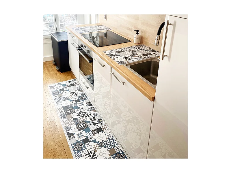 Tapis antidérapant - Ciment Style Dulce - vinyle - int./ext. - Bleu - 120x200cm