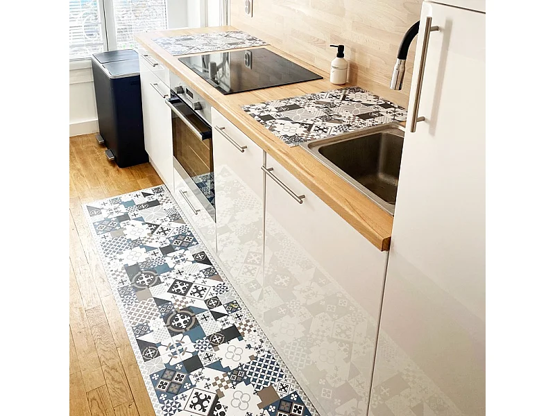 Tapis antidérapant - Ciment Style Dulce - vinyle - int./ext. - Bleu - 120x200cm