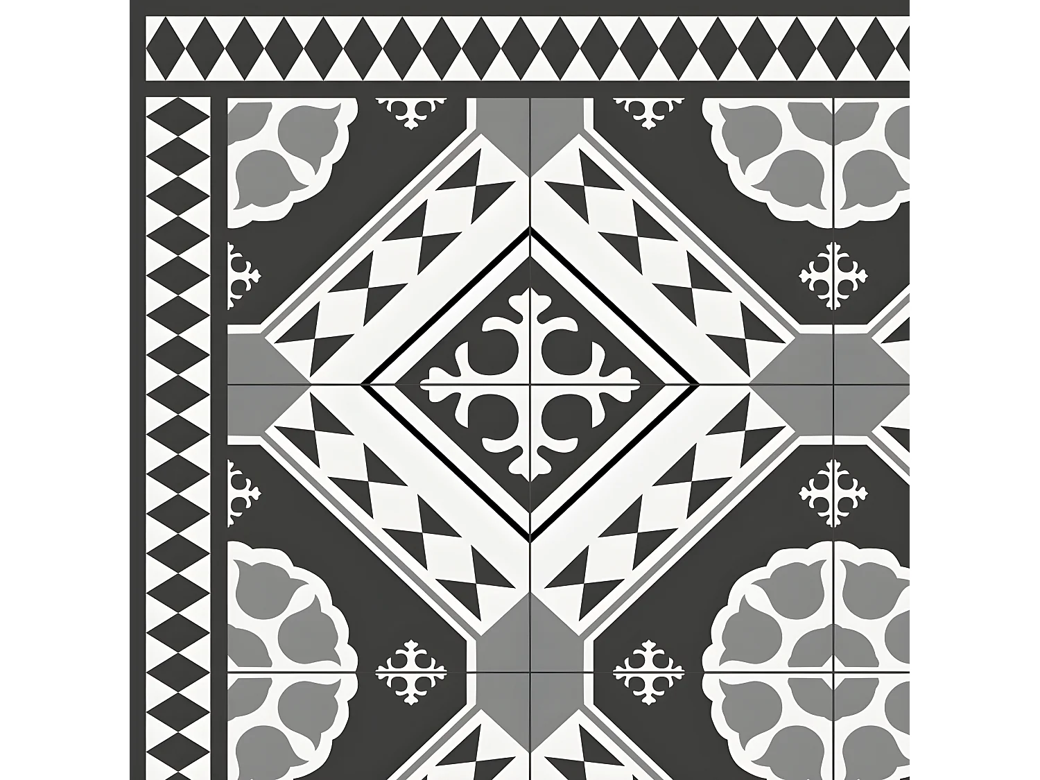 Tapis Vinyle Large l120xH200cm - Carreaux de ciment Faustine Gris - Vinyle