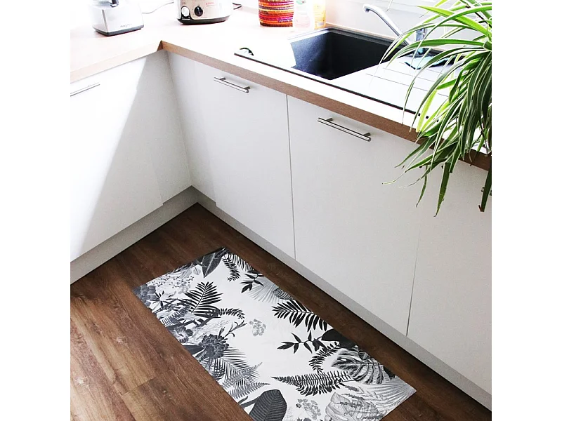 Tapis antidérapant - Végétal - vinyle - int./ext. - Noir - 50x120cm