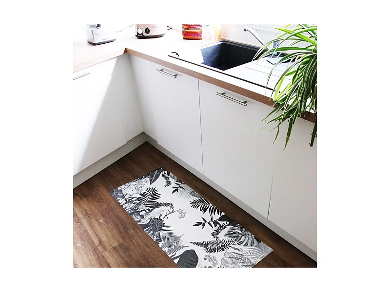 Tapis antidérapant - Végétal - vinyle - int./ext. - Noir - 50x120cm