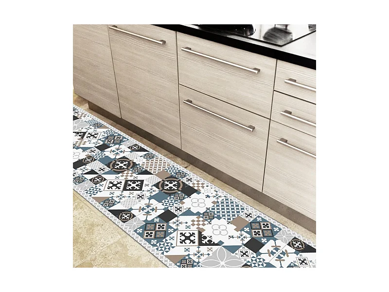 Tapis antidérapant - Ciment Style Dulce - vinyle - int./ext. - Bleu - 50x200cm