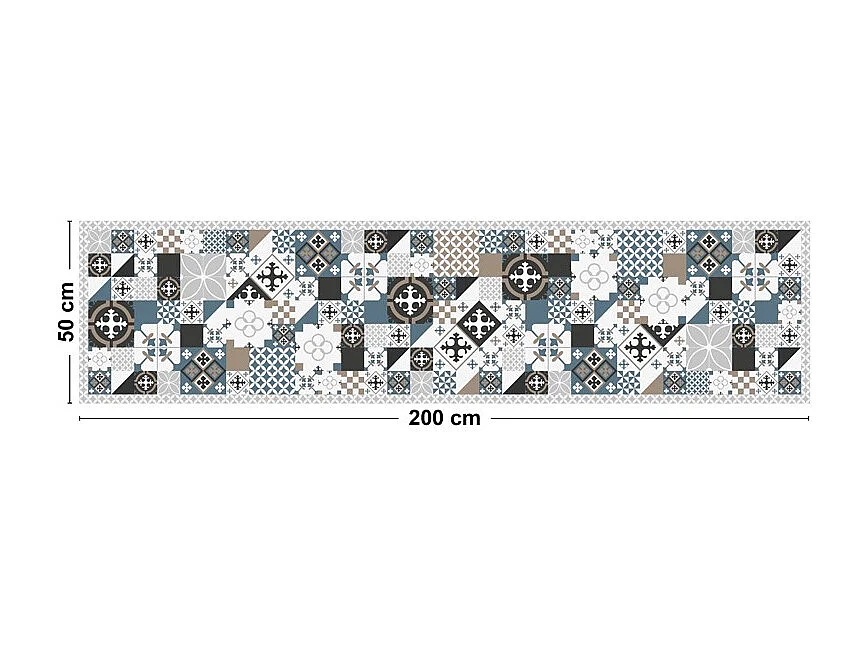 Tapis antidérapant - Ciment Style Dulce - vinyle - int./ext. - Bleu - 50x200cm