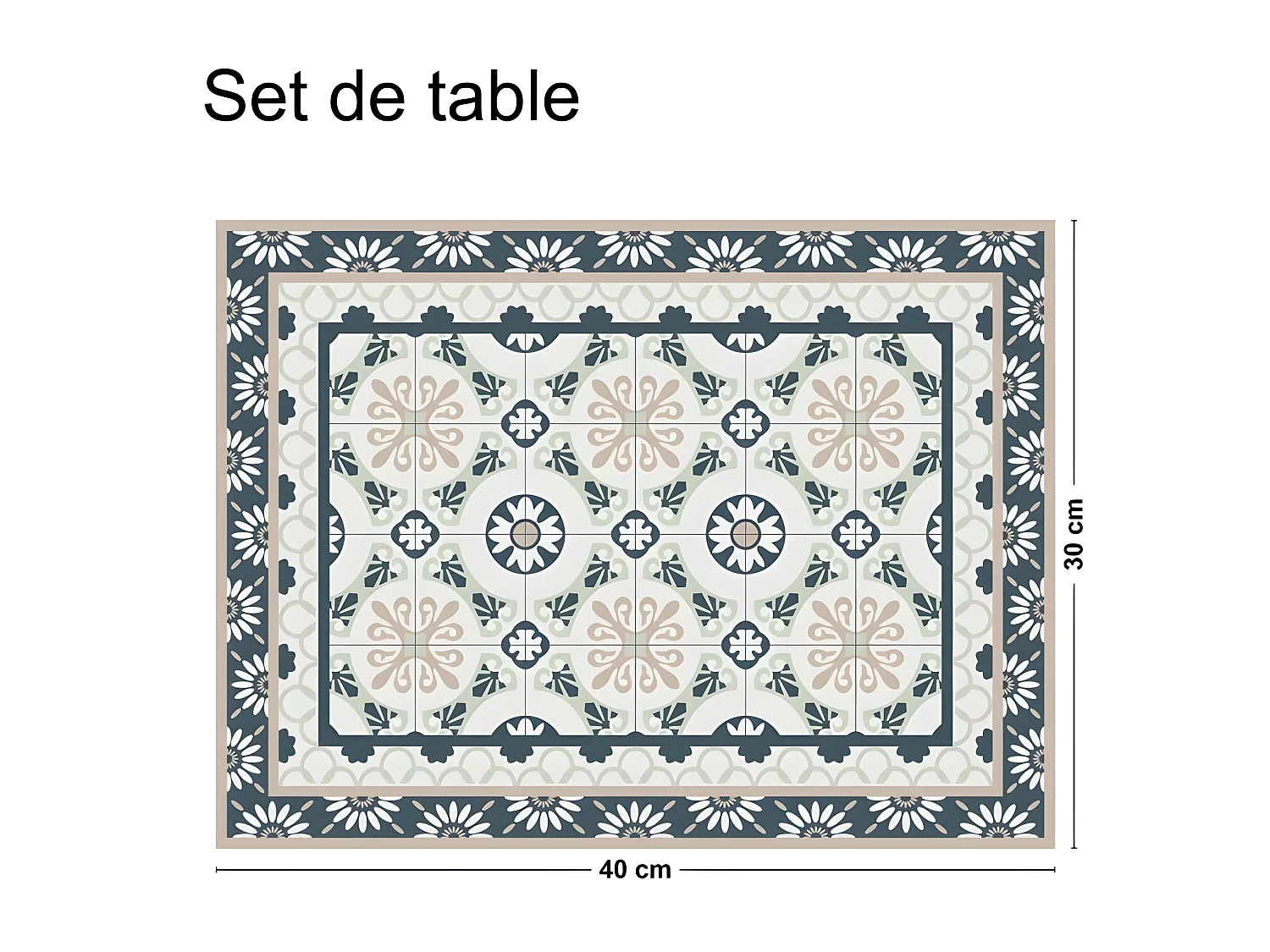 Lot de 4 sets de table L 40xl 30cm - Carreaux de Ciment Léonie - Vinyle