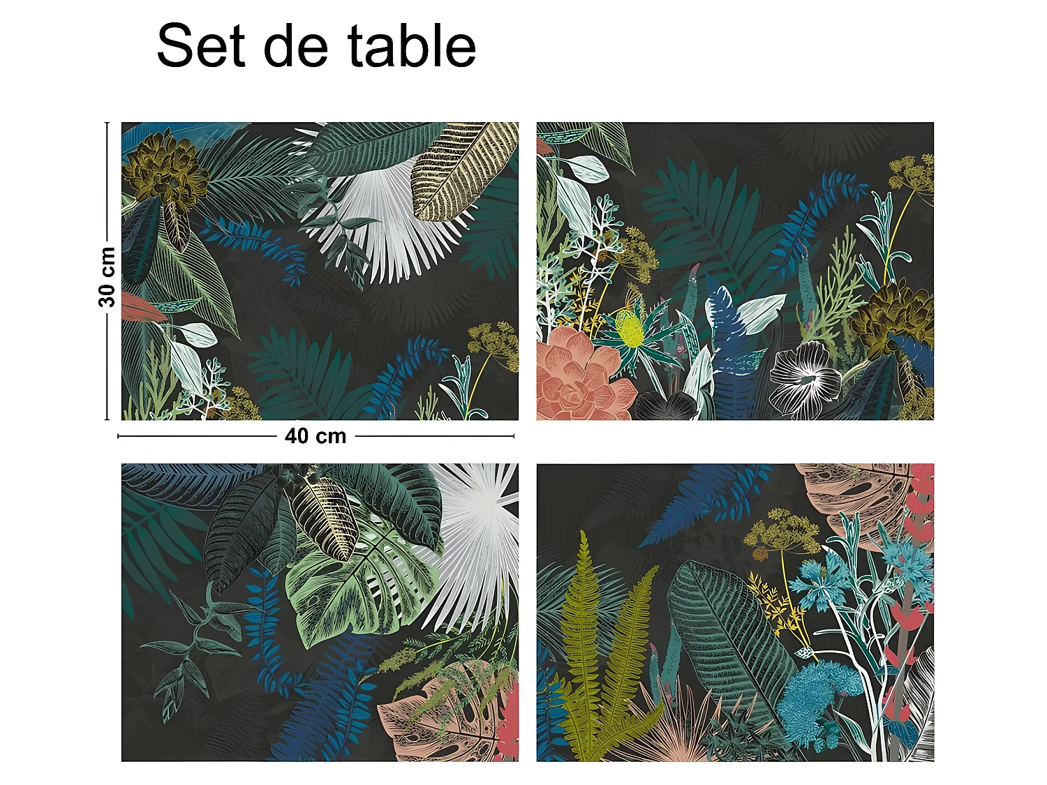 Lot de 4 sets de table L 40xl 30cm - Mix Jungle Douanier Rousseau - Vinyle