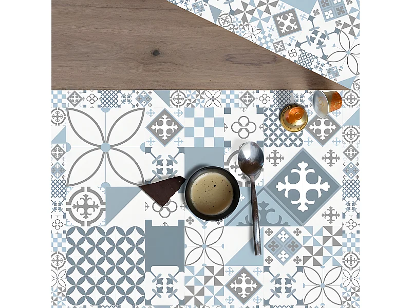 Lot de 4 sets de table L 40xl 30cm - Ciment style Gris Bleu - Vinyle