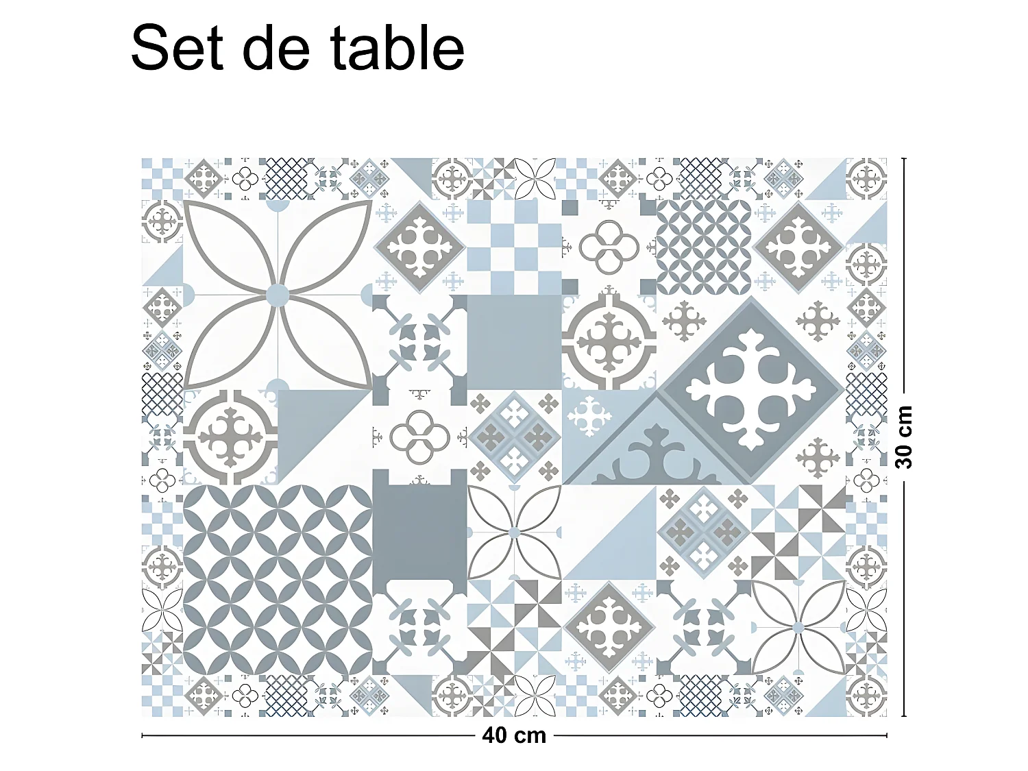 Lot de 4 sets de table L 40xl 30cm - Ciment style Gris Bleu - Vinyle