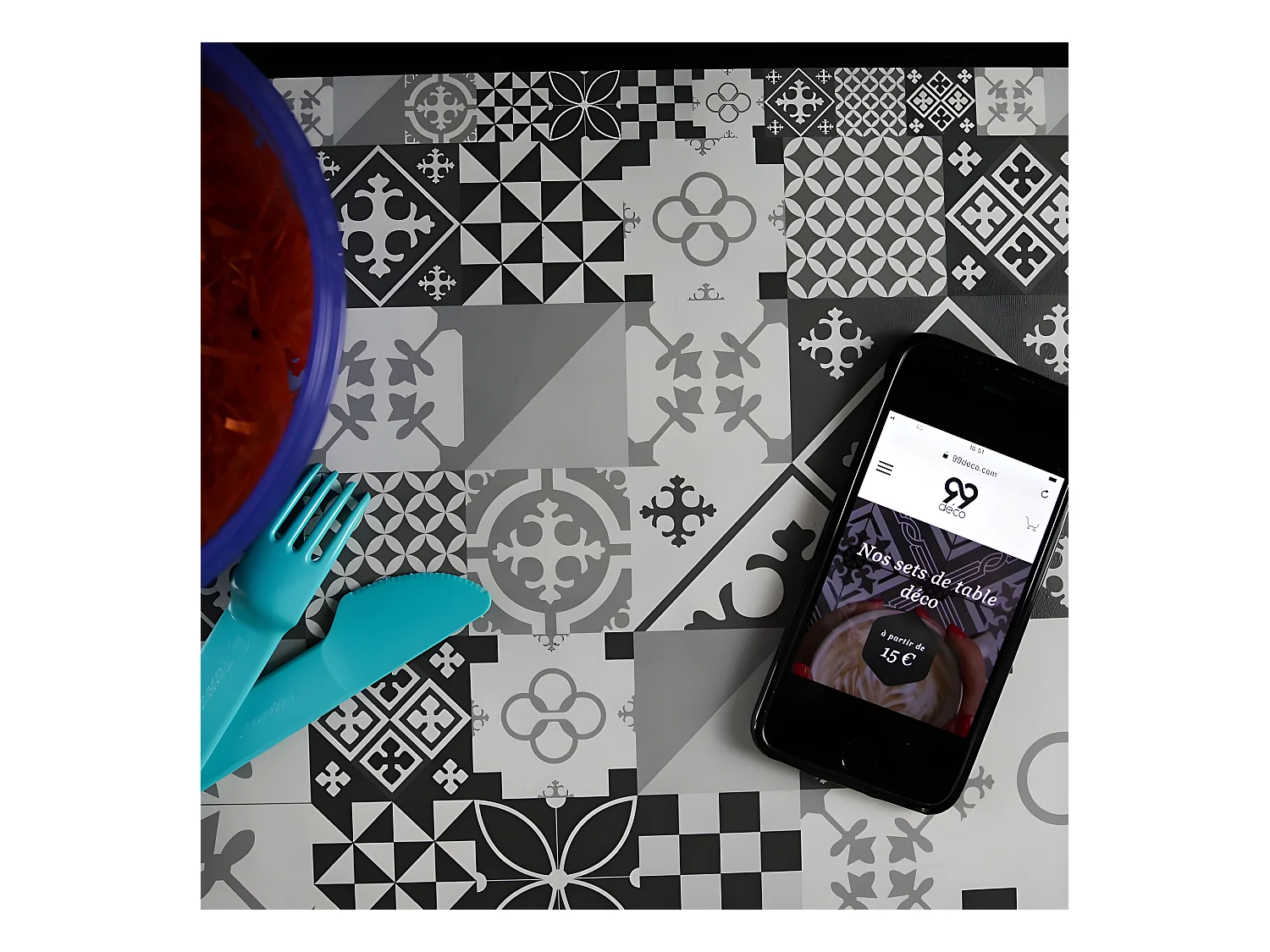 Lot de 4 sets de table L 40xl 30cm - Ciment Style Gris - Vinyle