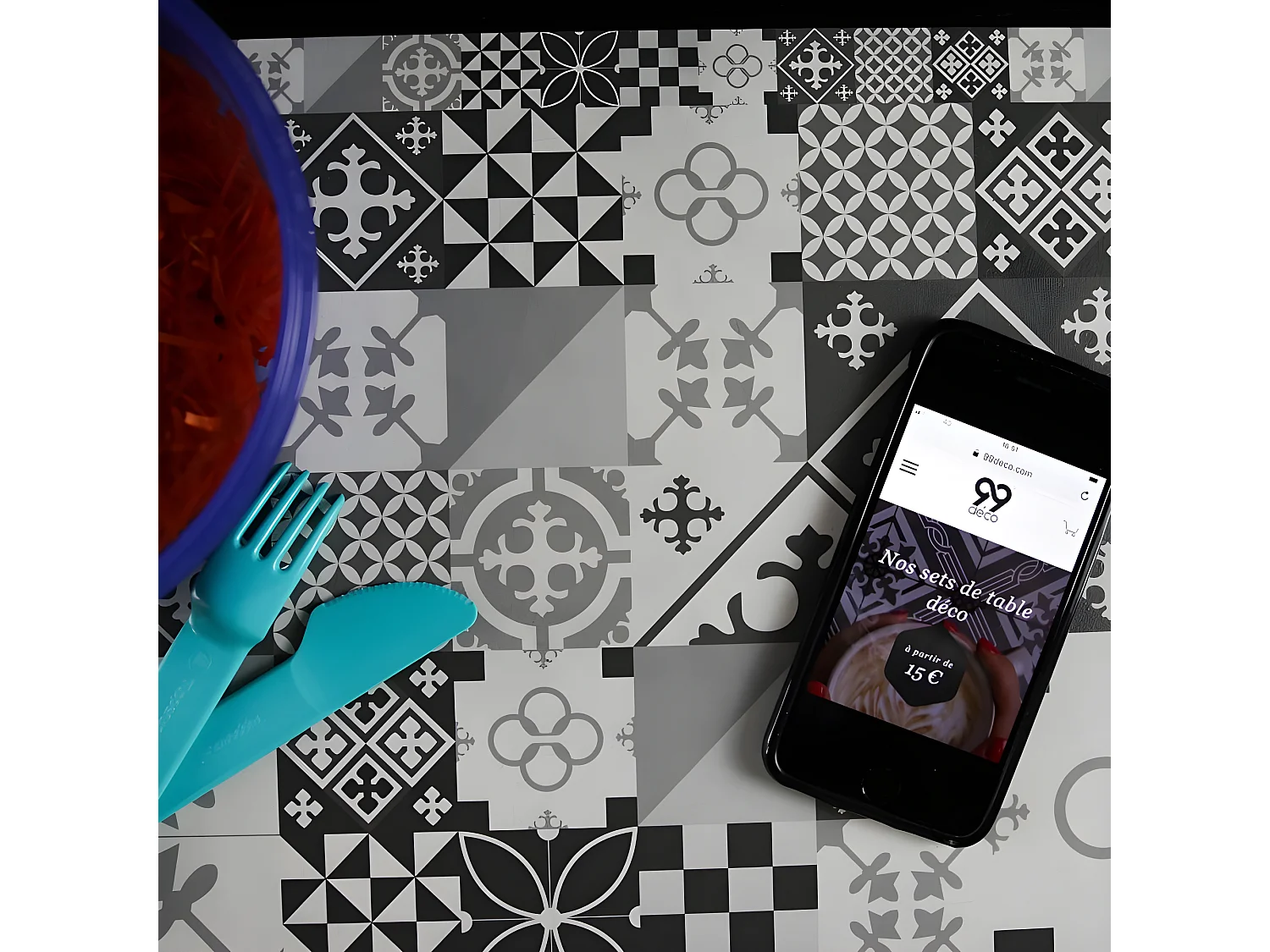 Lot de 4 sets de table L 40xl 30cm - Ciment Style Gris - Vinyle