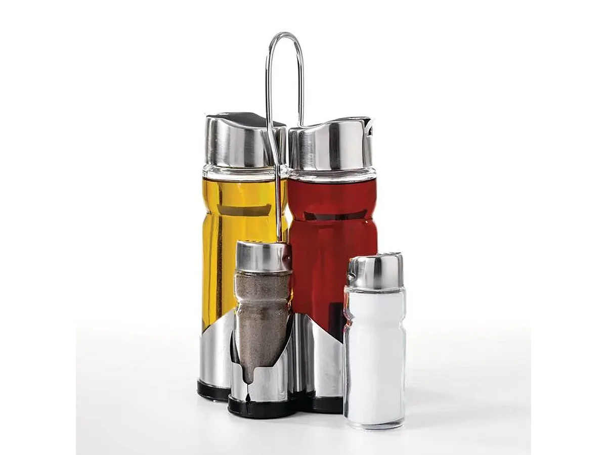 Ensemble avec Support "Huile Vinaigre & Sel Poivre" 20cm Argent