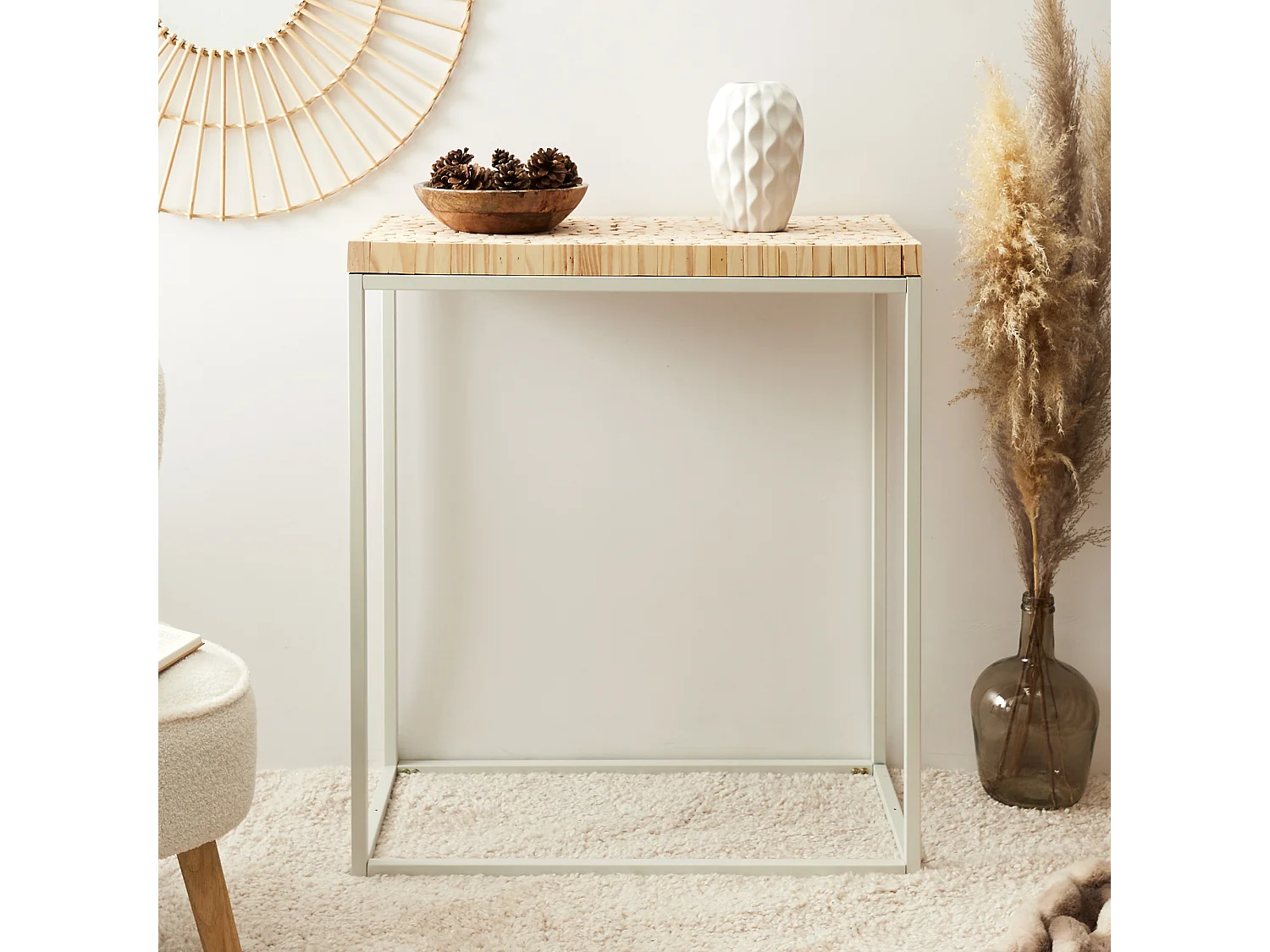 Console Rondin H85 Cm Marron, Blanc