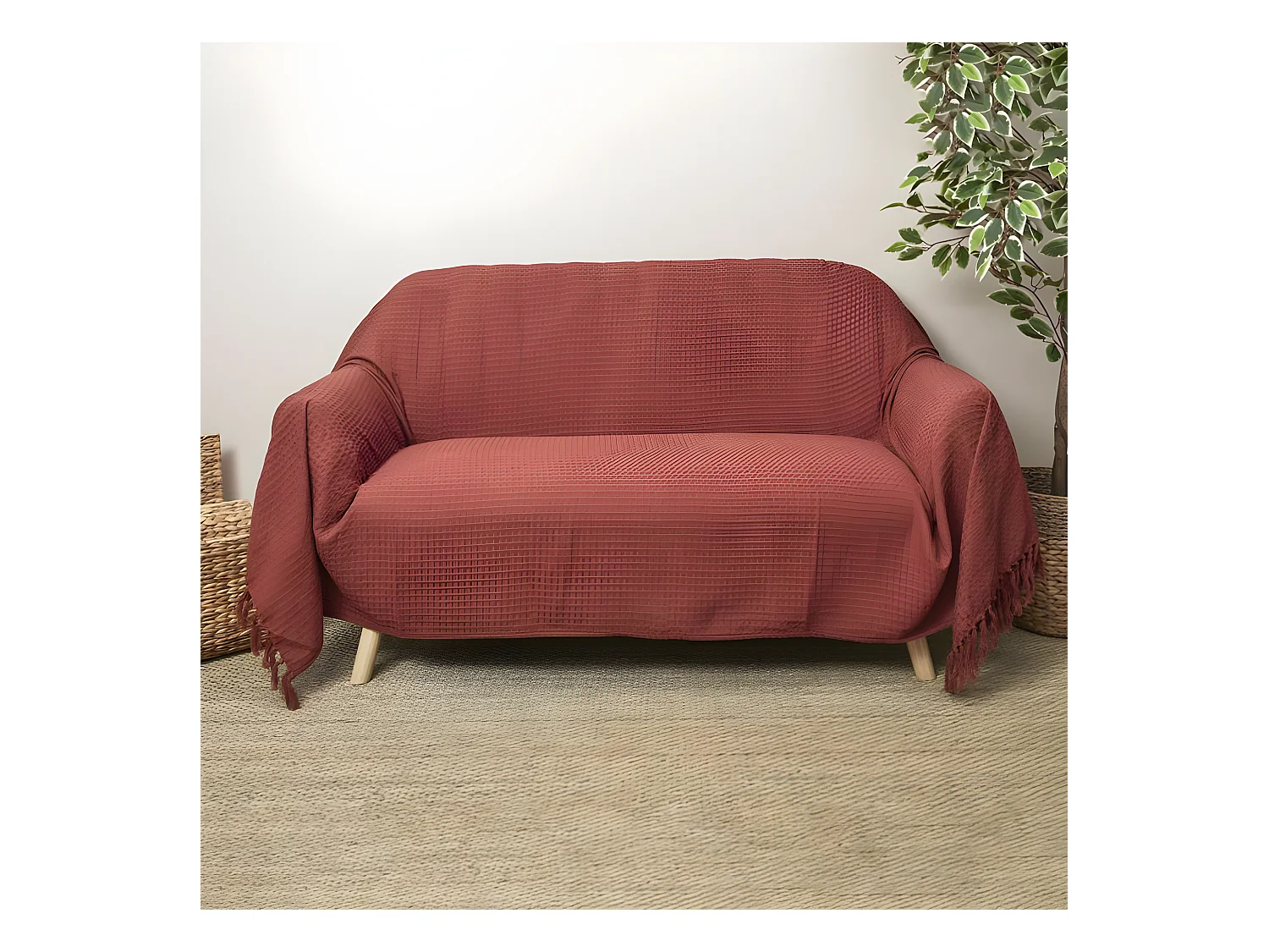 Jeté de Canapé "Gaufré" 170x250cm Terracotta