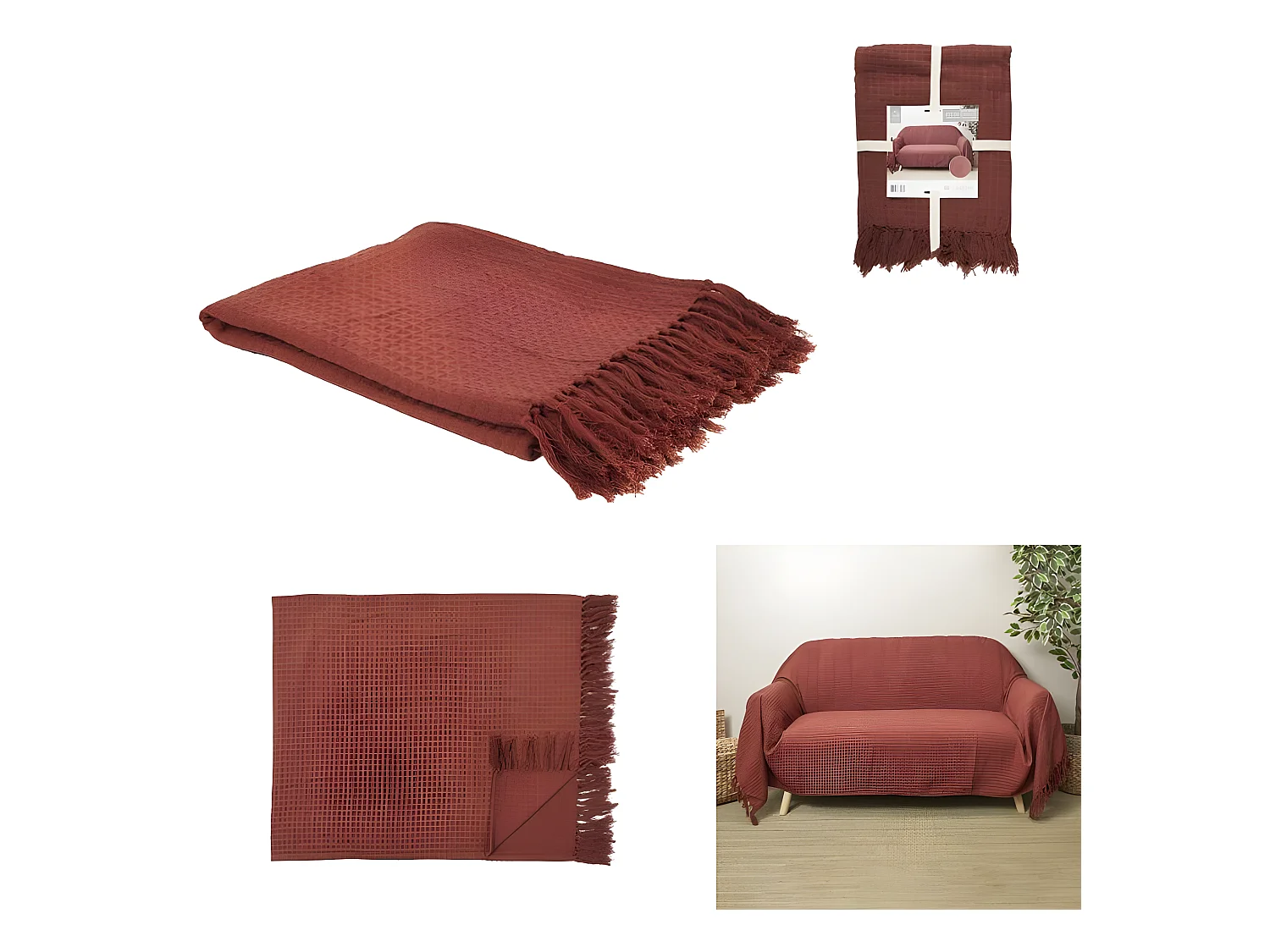 Jeté de Canapé "Gaufré" 170x250cm Terracotta