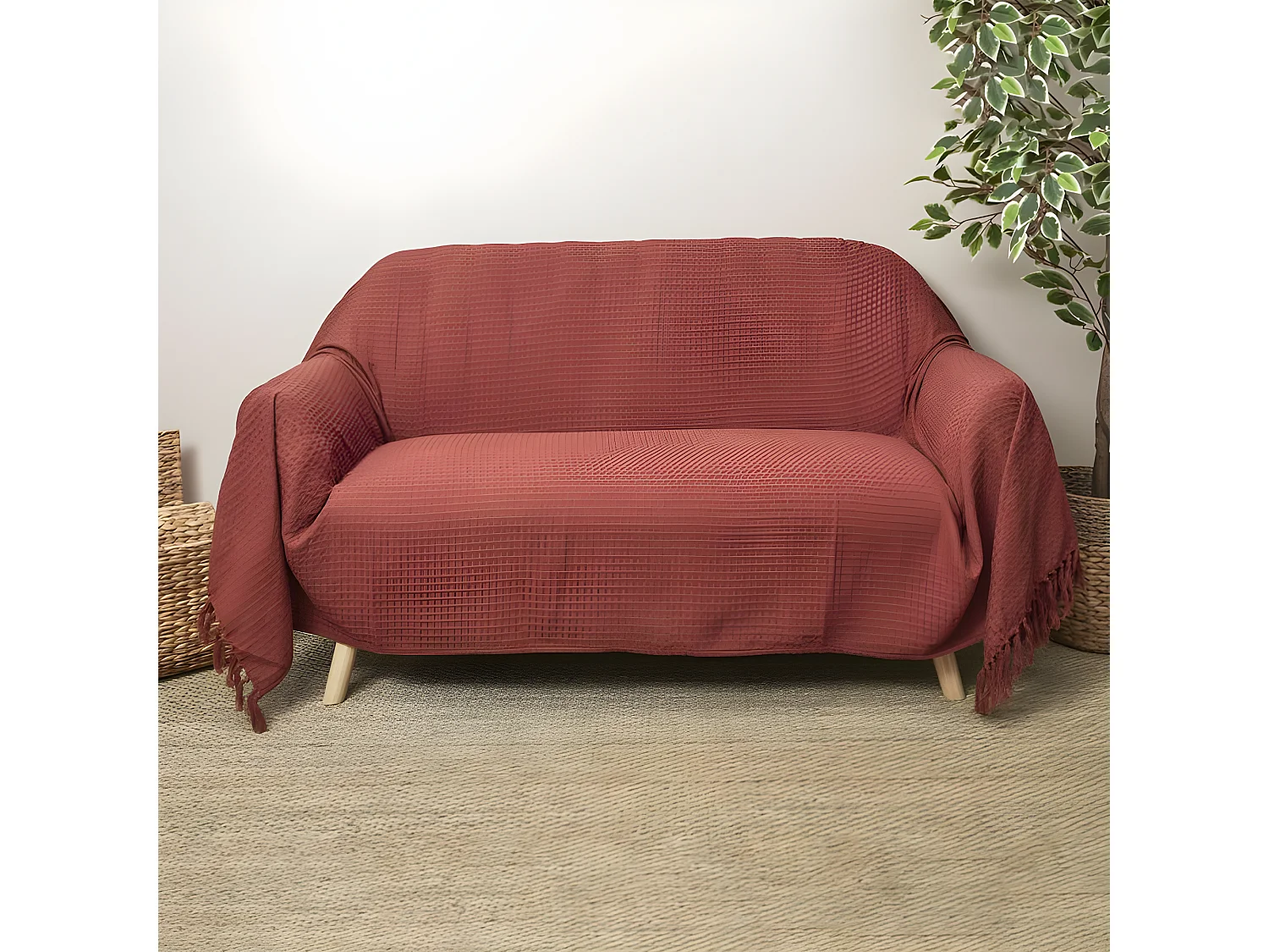 Jeté de Canapé "Gaufré" 170x250cm Terracotta