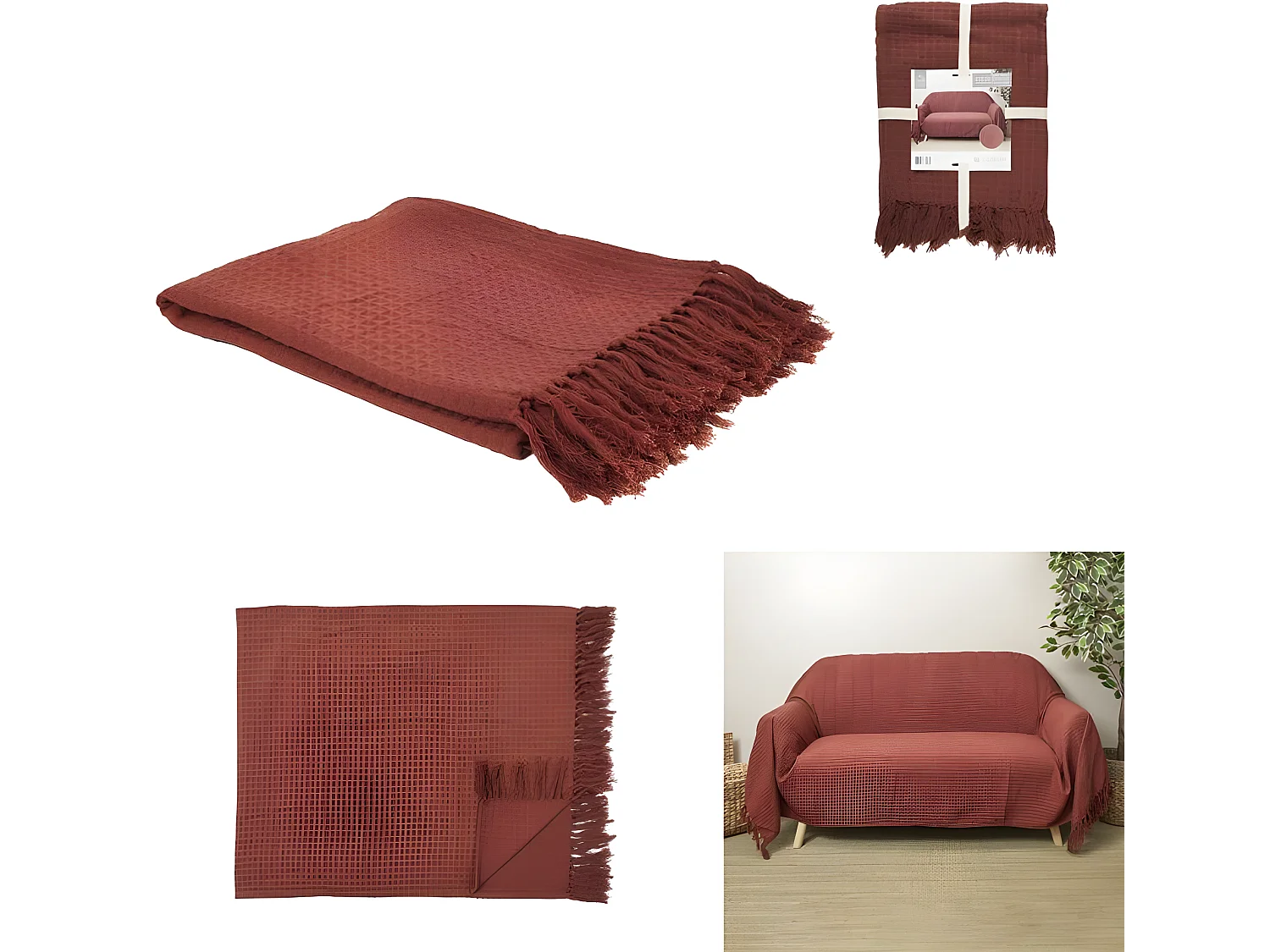 Jeté de Canapé "Gaufré" 170x250cm Terracotta