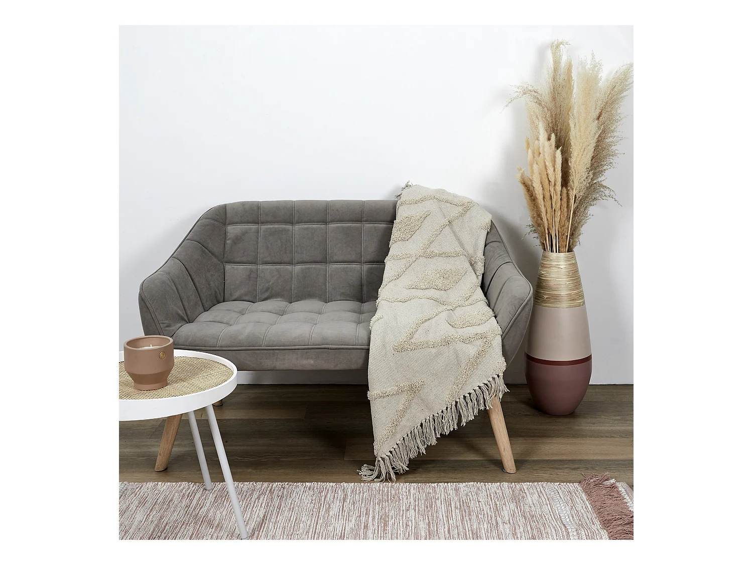 Plaid Ethnique Relief Losange Ecru 120x150cm Beige