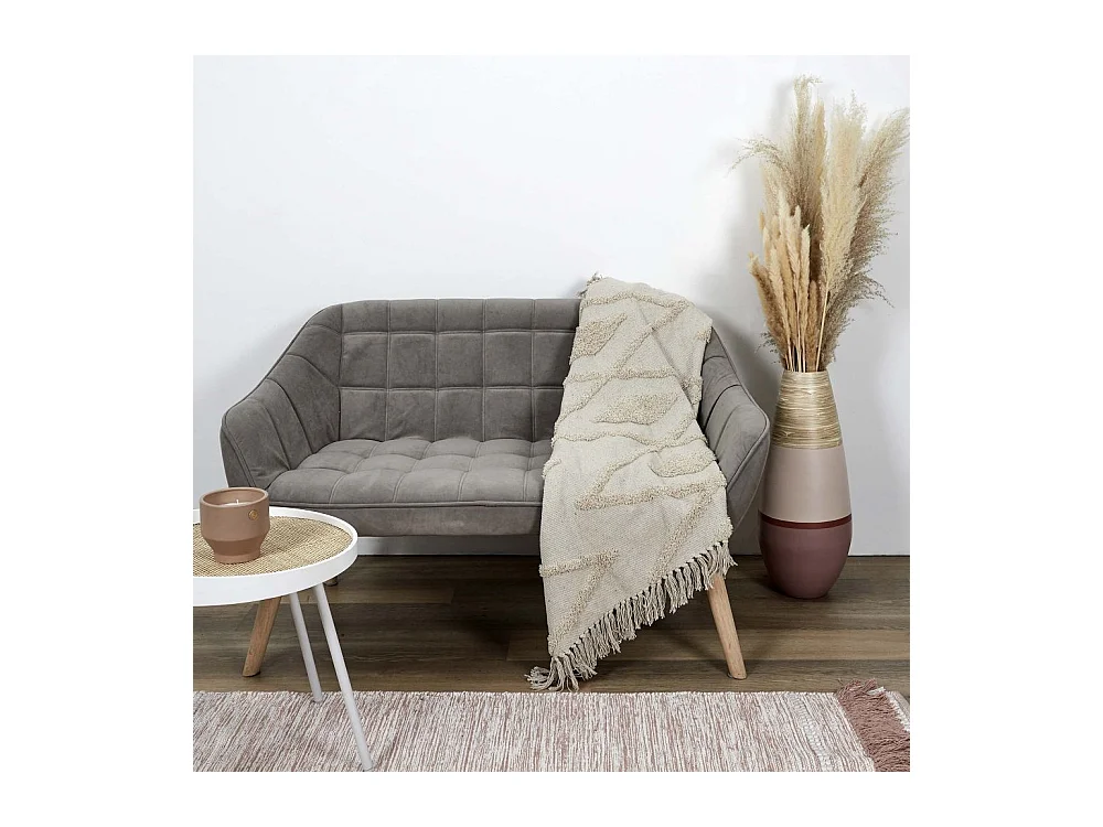 Plaid Ethnique Relief Losange Ecru 120x150cm Beige