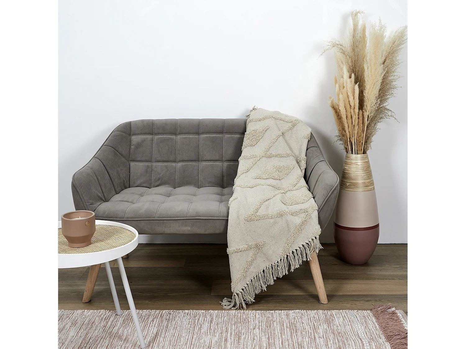 Plaid Ethnique Relief Losange Ecru 120x150cm Beige