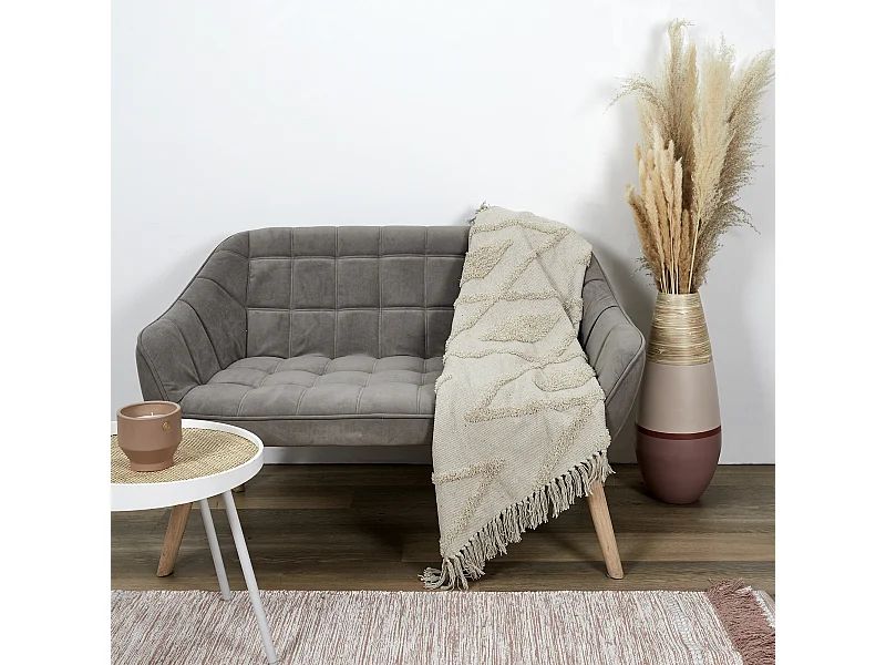 Plaid Ethnique Relief Losange Ecru 120x150cm Beige