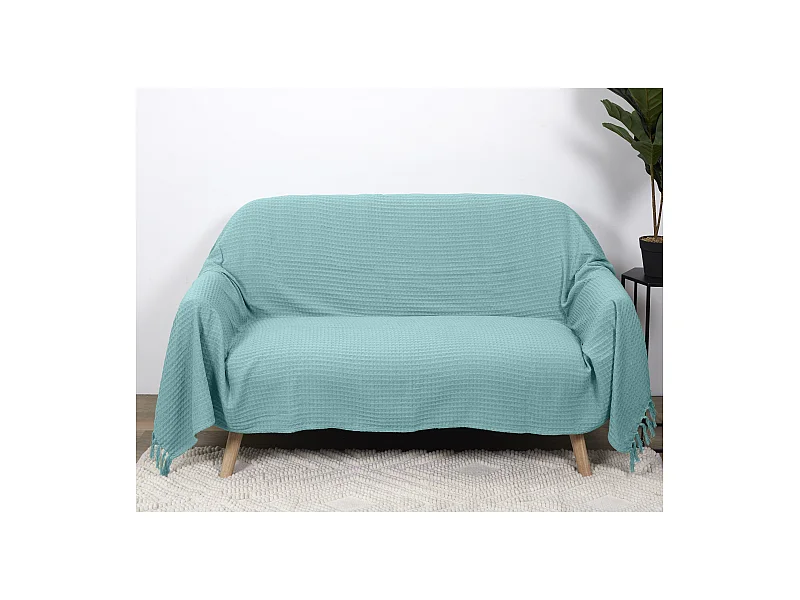 Jete De Canape Gaufre Vert D Eau 170x250cm Vert