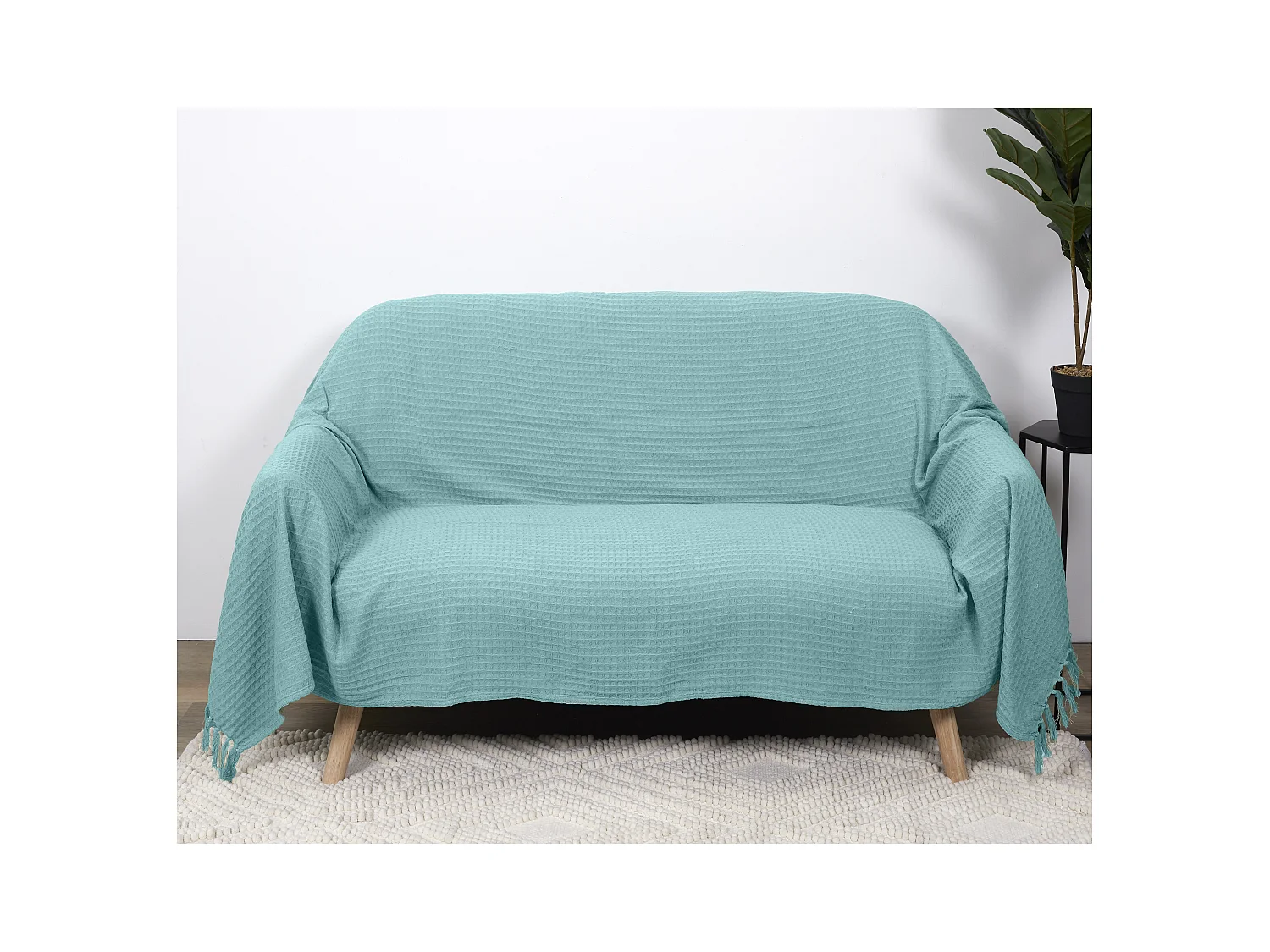 Jete De Canape Gaufre Vert D Eau 170x250cm Vert