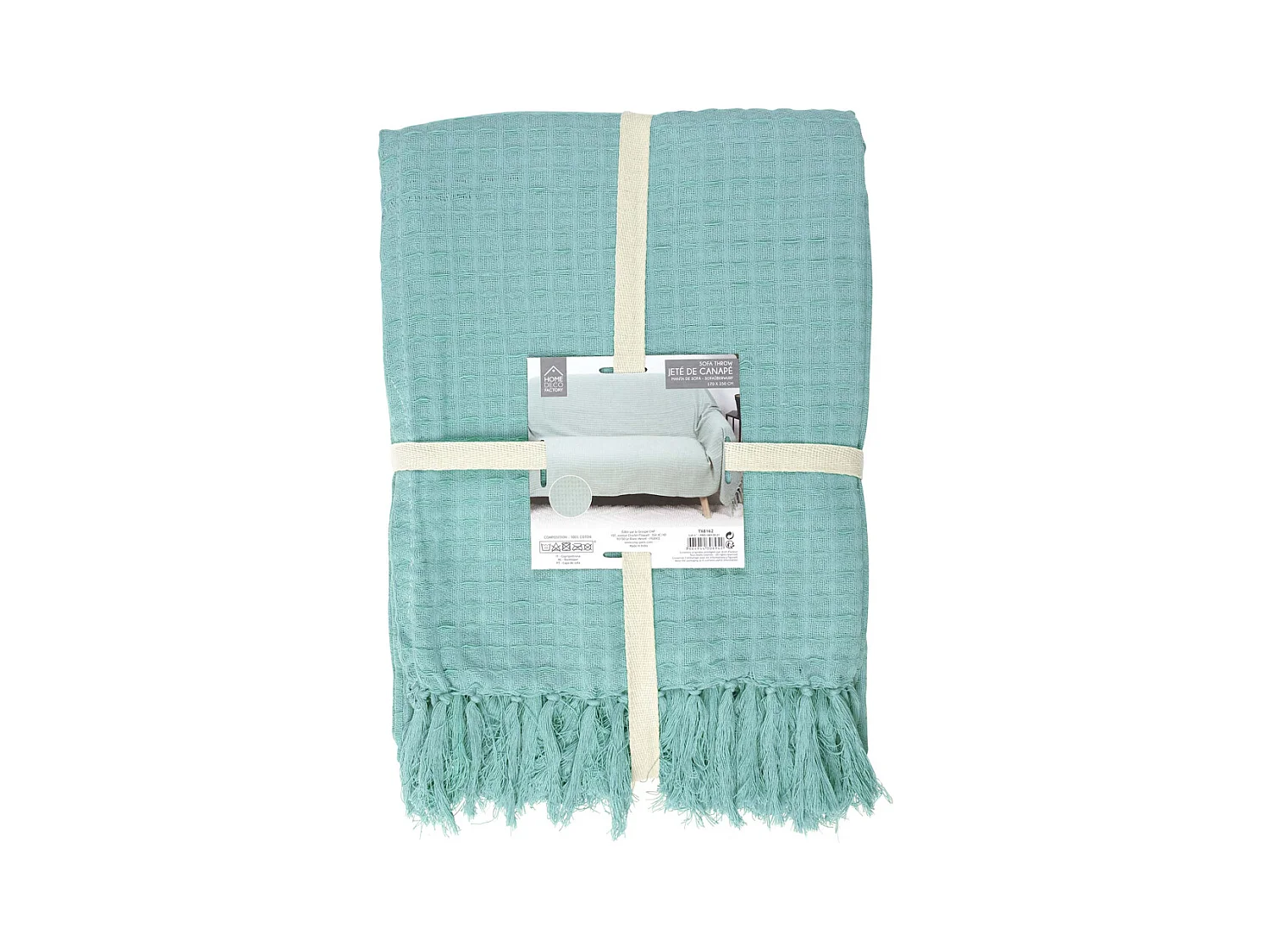 Jete De Canape Gaufre Vert D Eau 170x250cm Vert