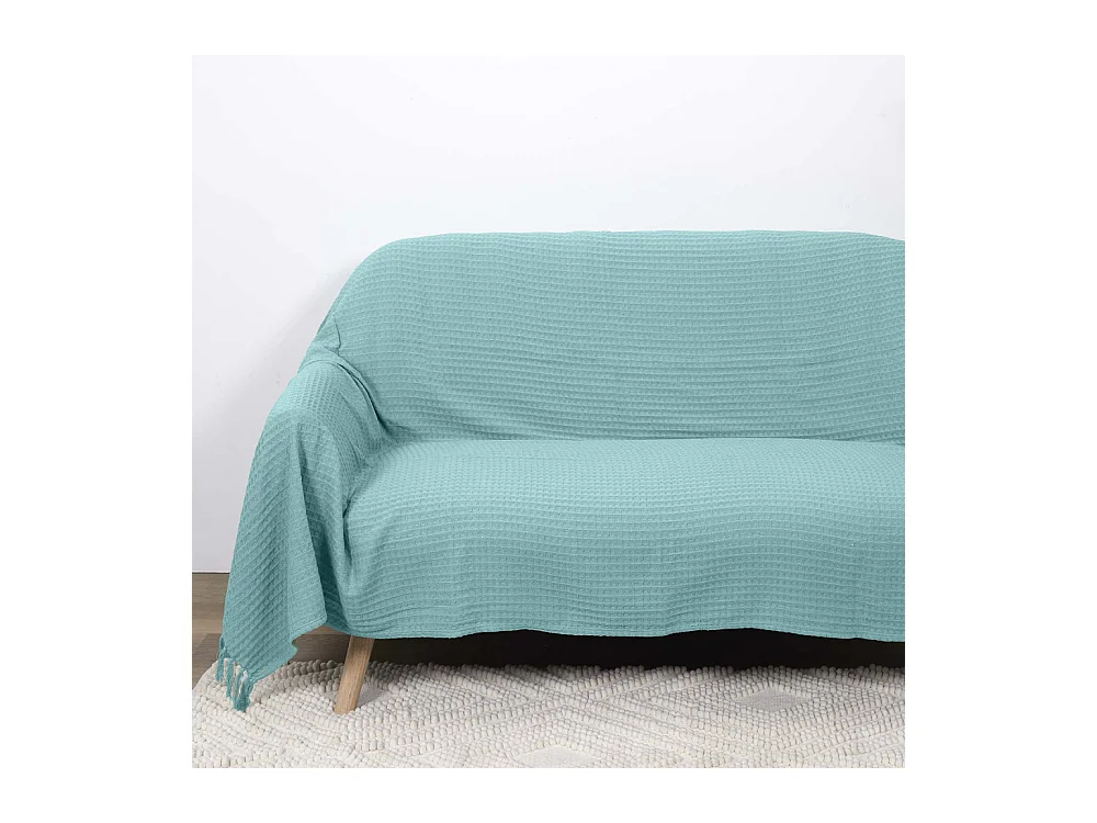 Jete De Canape Gaufre Vert D Eau 170x250cm Vert