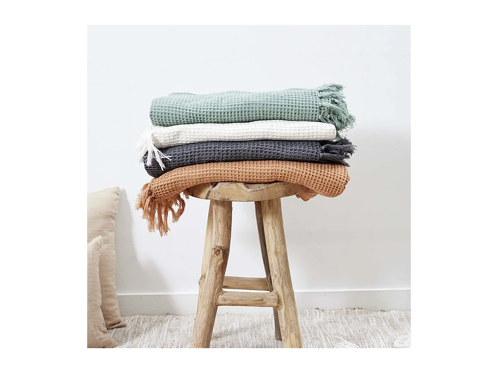 Jete De Canape Gaufre Vert D Eau 170x250cm Vert