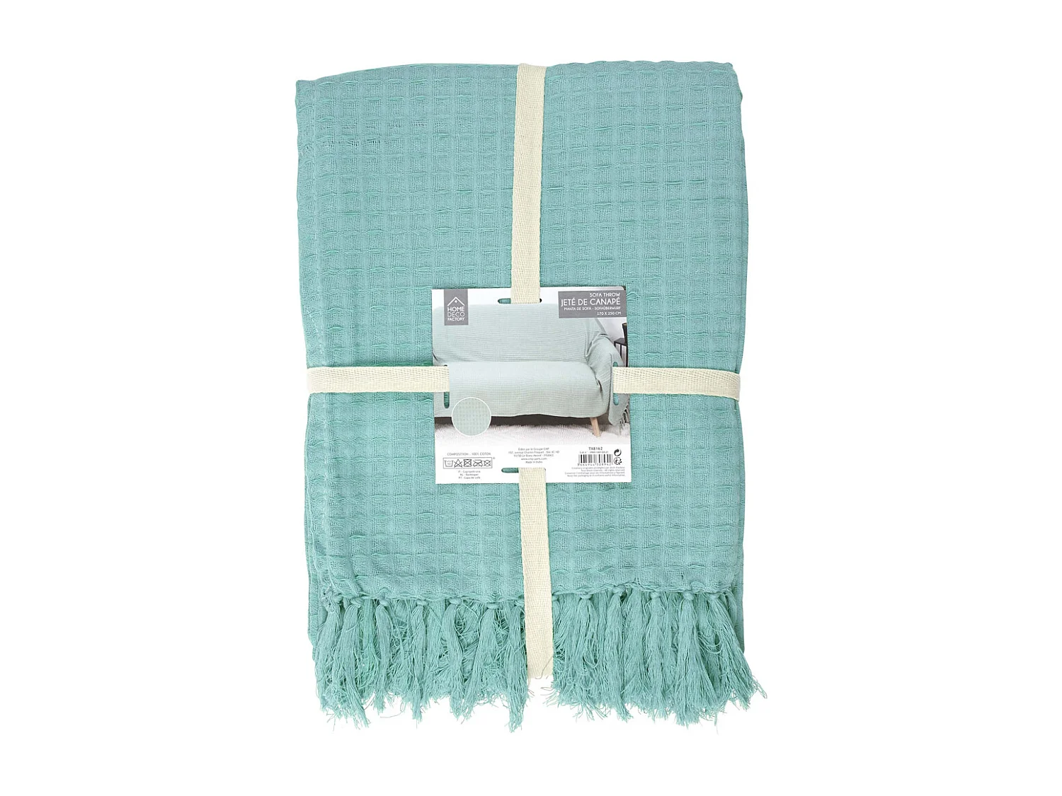 Jete De Canape Gaufre Vert D Eau 170x250cm Vert