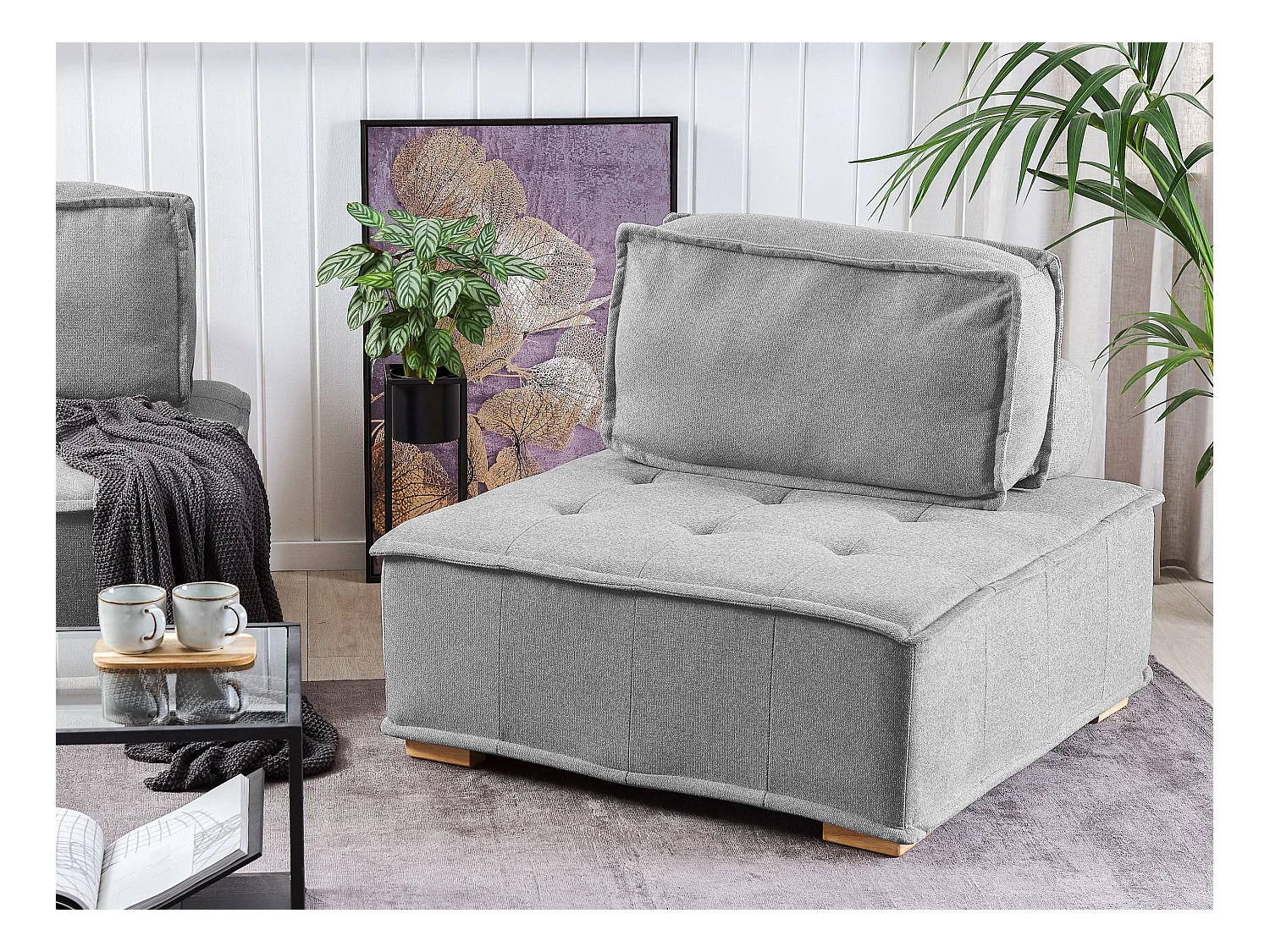 Mittelstück Grau Polyester Beine aus Gummibaumholz Tibro