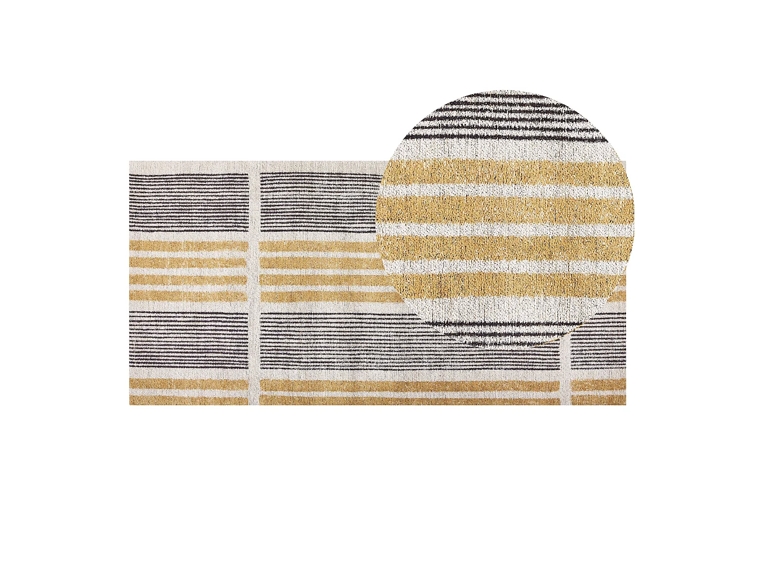 Teppich Baumwolle gelb / schwarz 80x150 cm Streifenmuster Kurzflor modern Katra