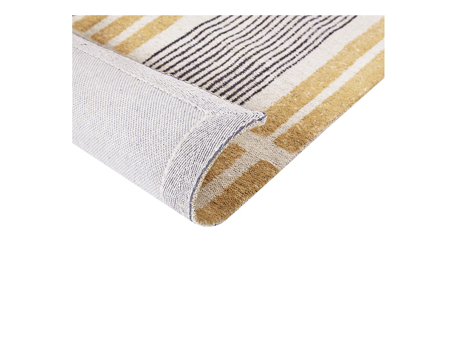 Teppich Baumwolle gelb / schwarz 80x150 cm Streifenmuster Kurzflor modern Katra