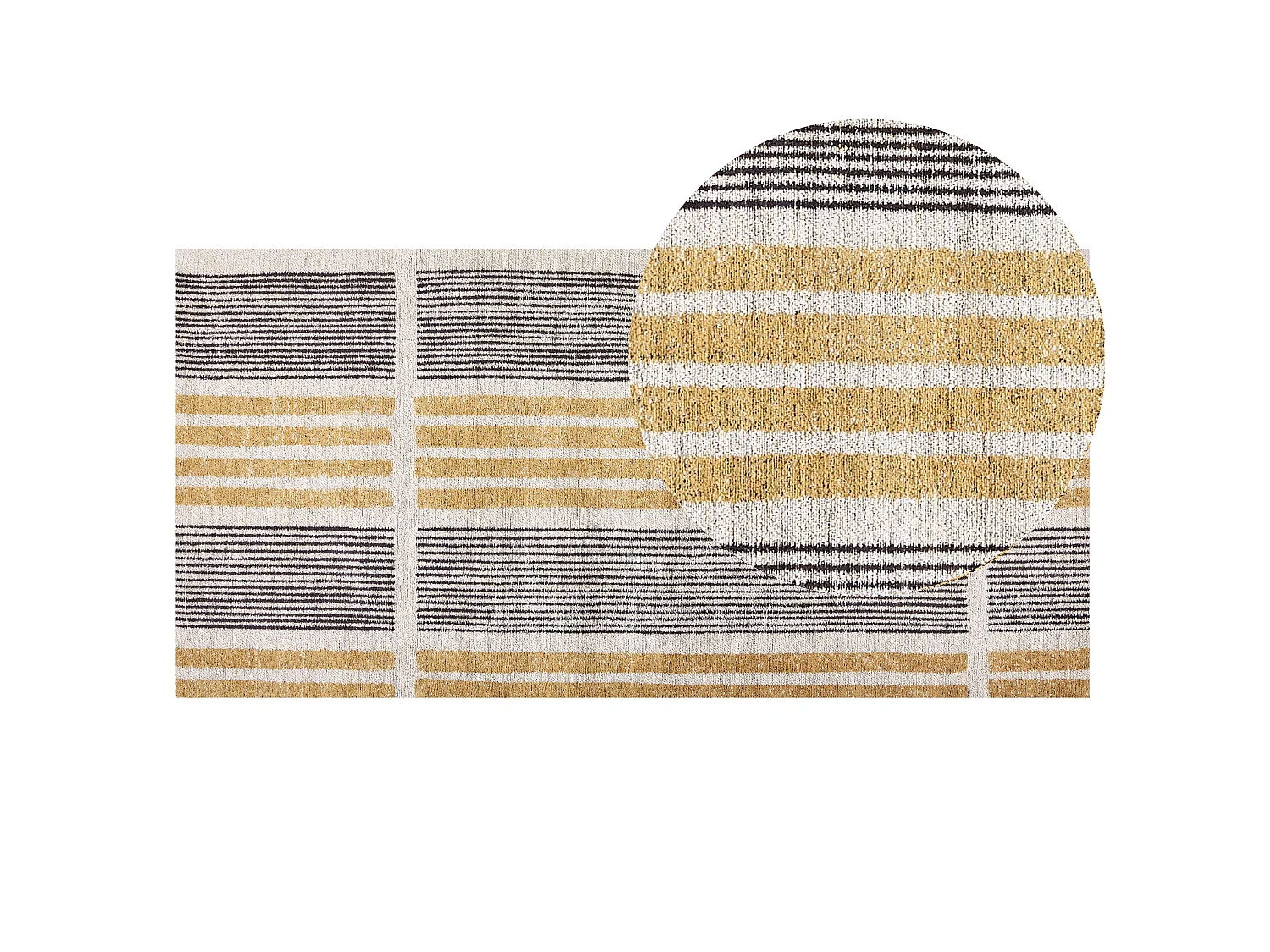 Teppich Baumwolle gelb / schwarz 80x150 cm Streifenmuster Kurzflor modern Katra